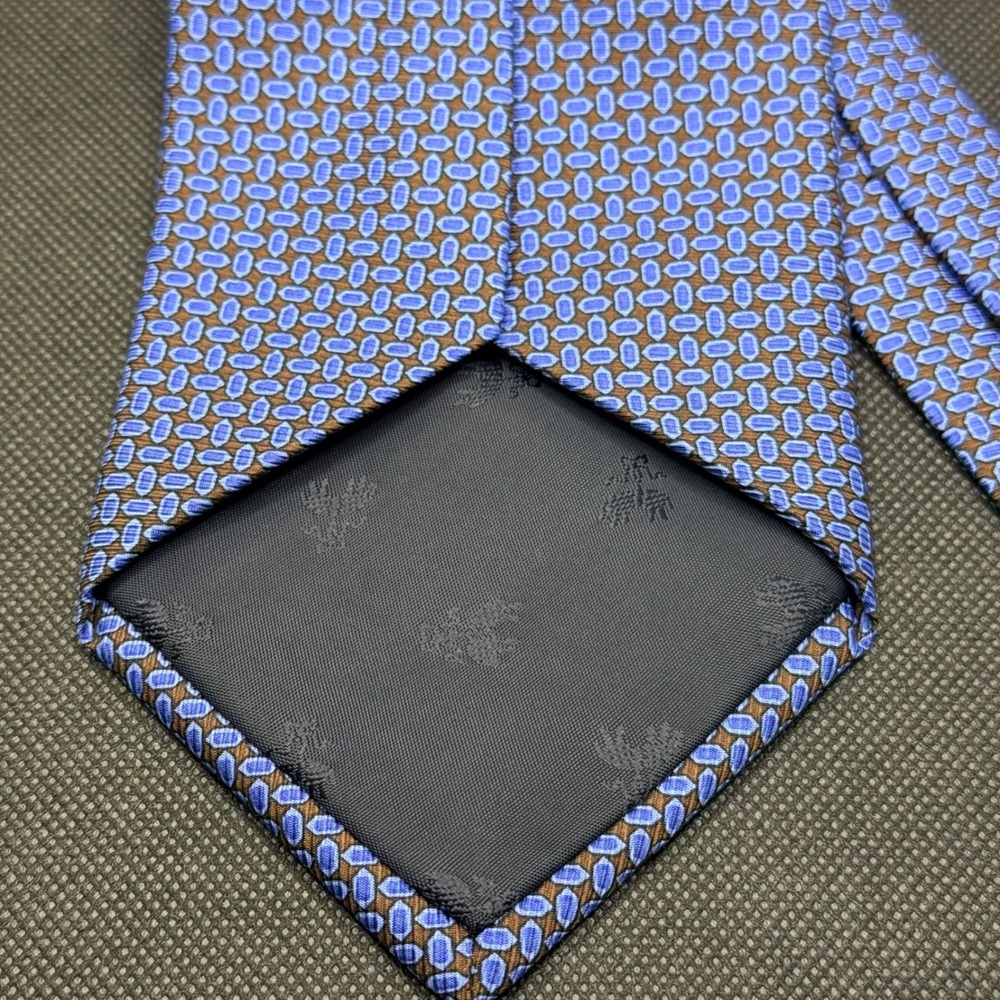 Vintage Brooks Brothers Makers Blue Geometric Pattern Silk Tie 4" x 58" USA Made - Picture 4 of 4